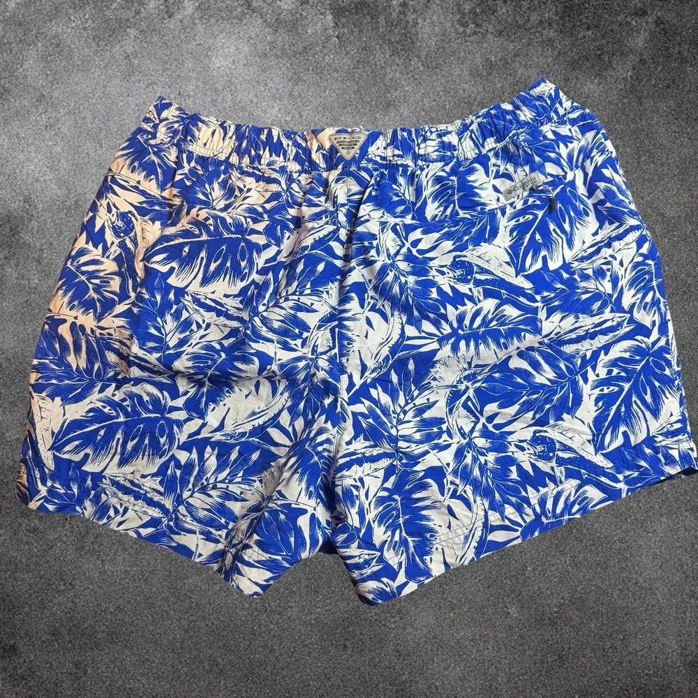 Columbia PFG Swim Trunks Mens XL Blue White Tropical Leaf Print Beach Shorts NWT